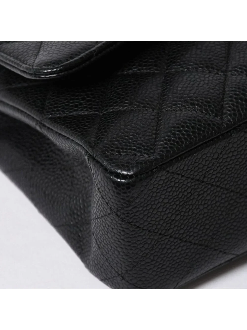 Chanel Quilted 25 Double Flap Chain Shoulder Bag CC Logo Caviar Leather Black